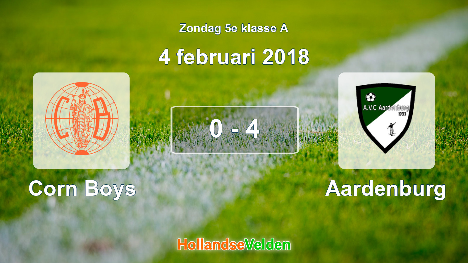 Gespeelde wedstrijd: Corn Boys - Aardenburg 0 - 4 (4 februari 2018)