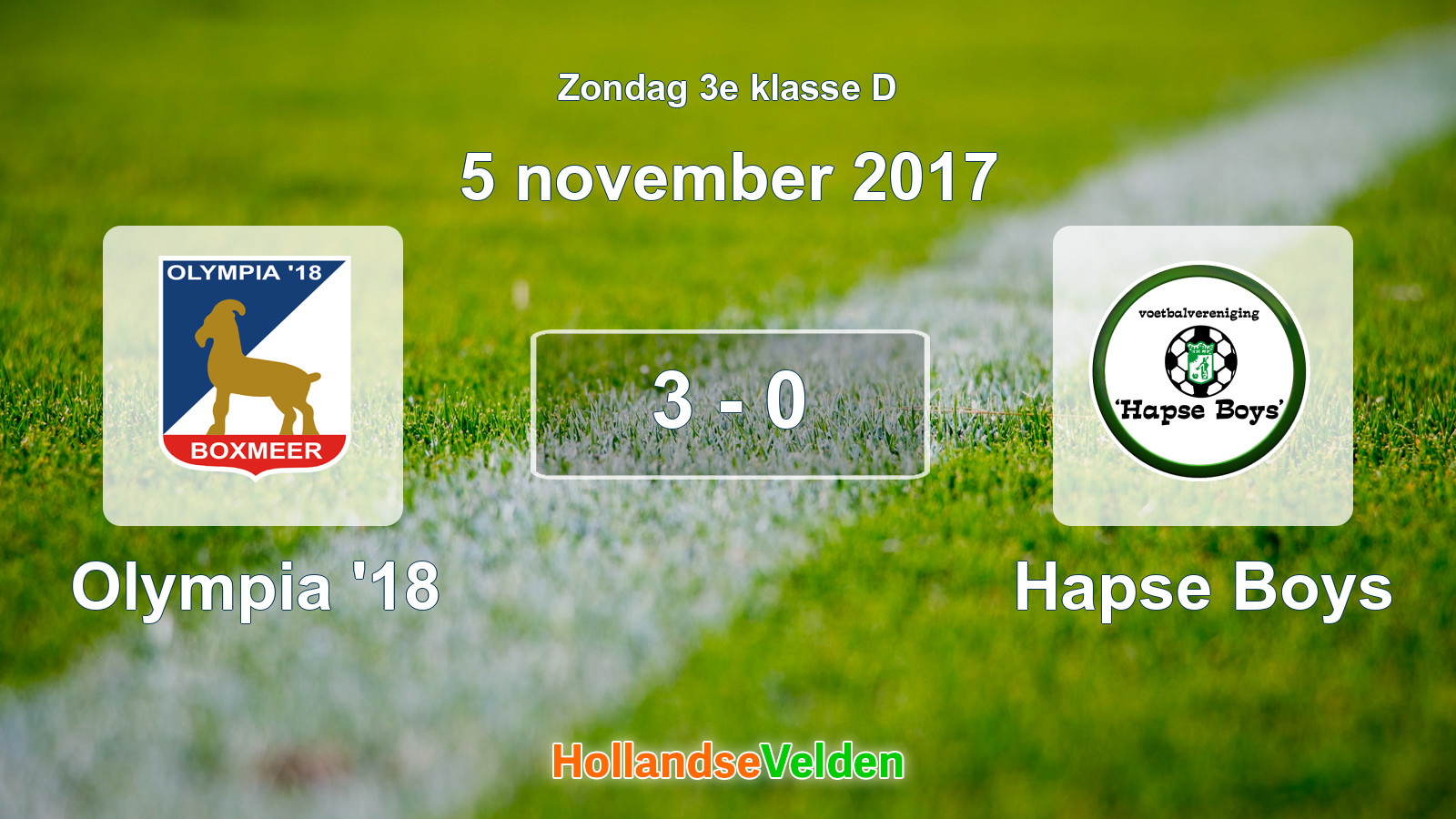 Gespeelde wedstrijd: Olympia '18 - Hapse Boys 3 - 0 (5 november 2017)