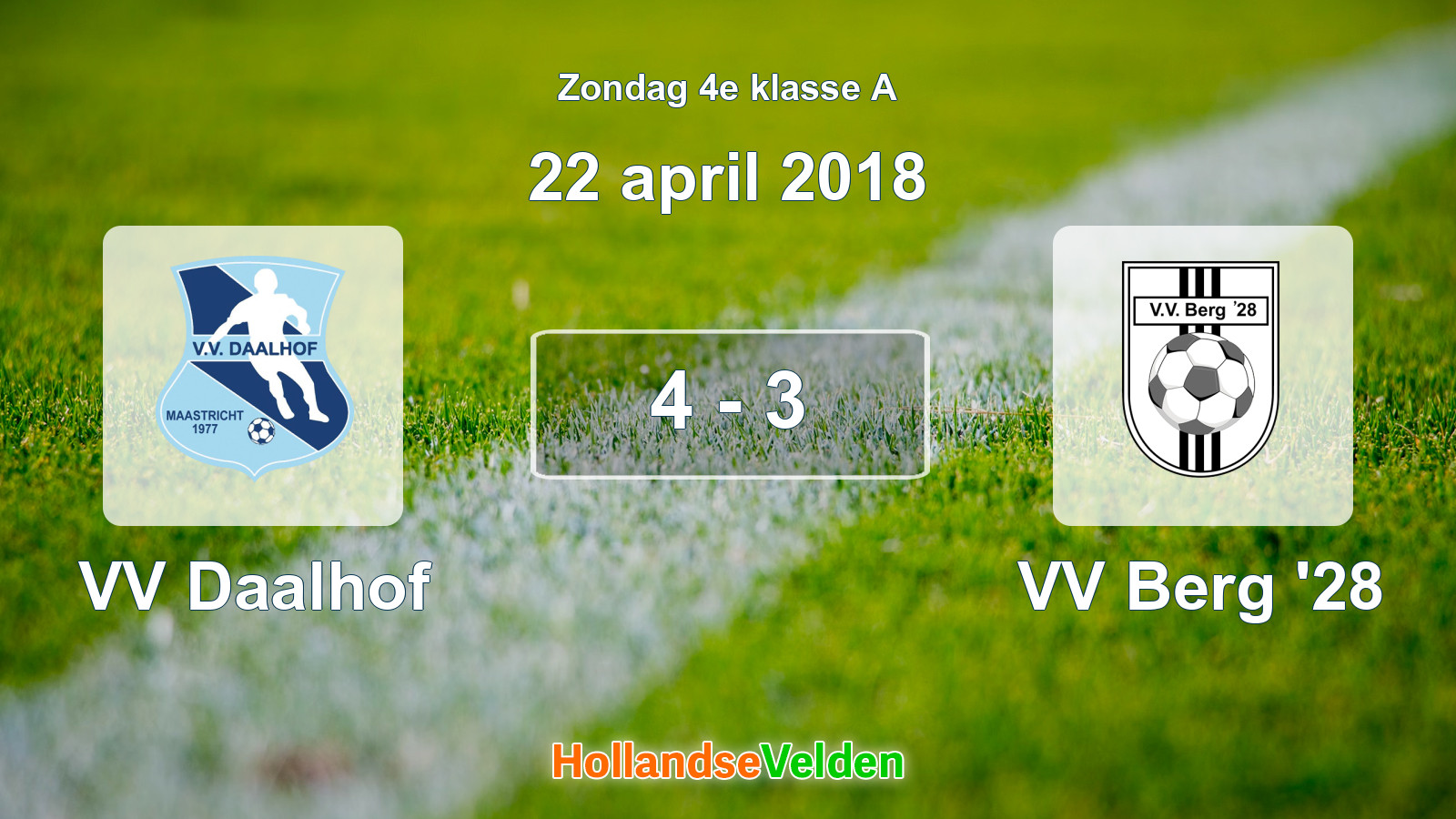 Gespeelde wedstrijd: VV Daalhof - VV Berg '28 4 - 3 (22 april 2018)