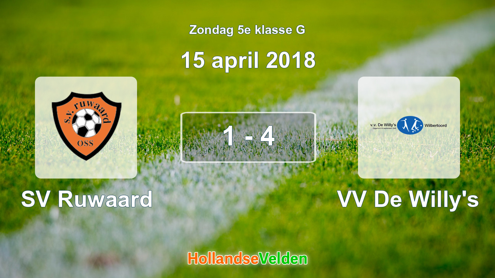 Gespeelde wedstrijd: SV Ruwaard - VV De Willy's 1 - 4 (15 april 2018)