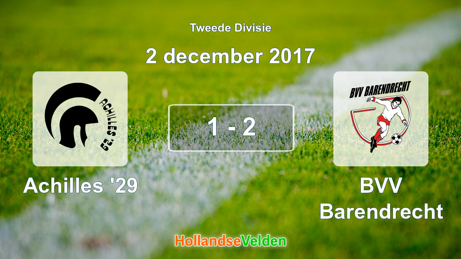 Gespeelde wedstrijd: Achilles '29 - BVV Barendrecht 1 - 2 (2 december 2017)