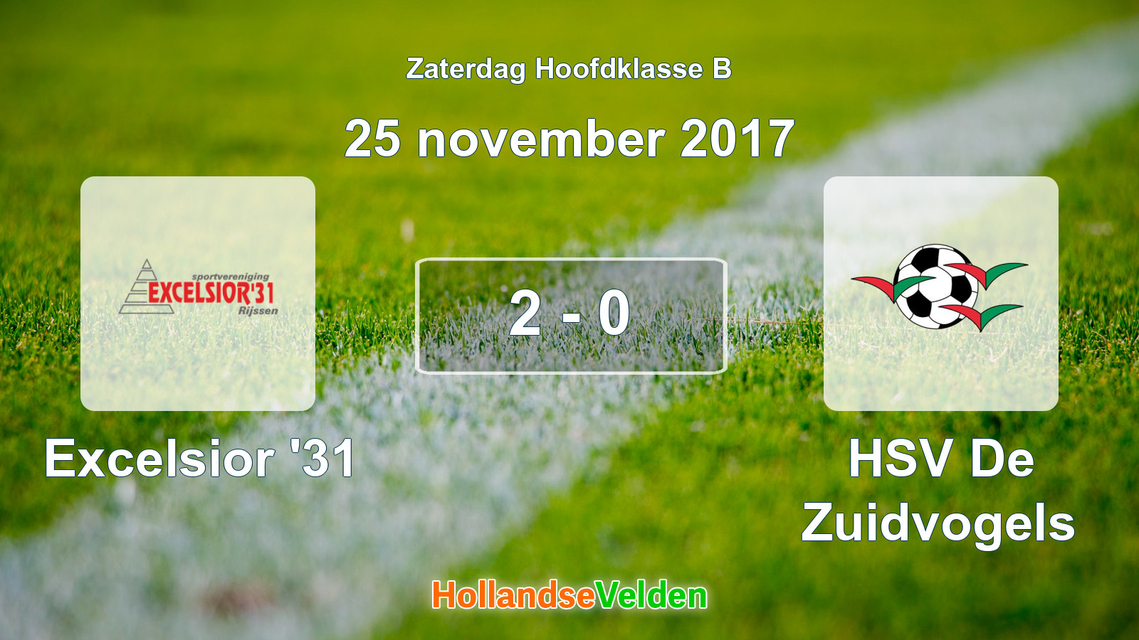 Gespeelde wedstrijd: Excelsior '31 - HSV De Zuidvogels 2 - 0 (25 november 2017)