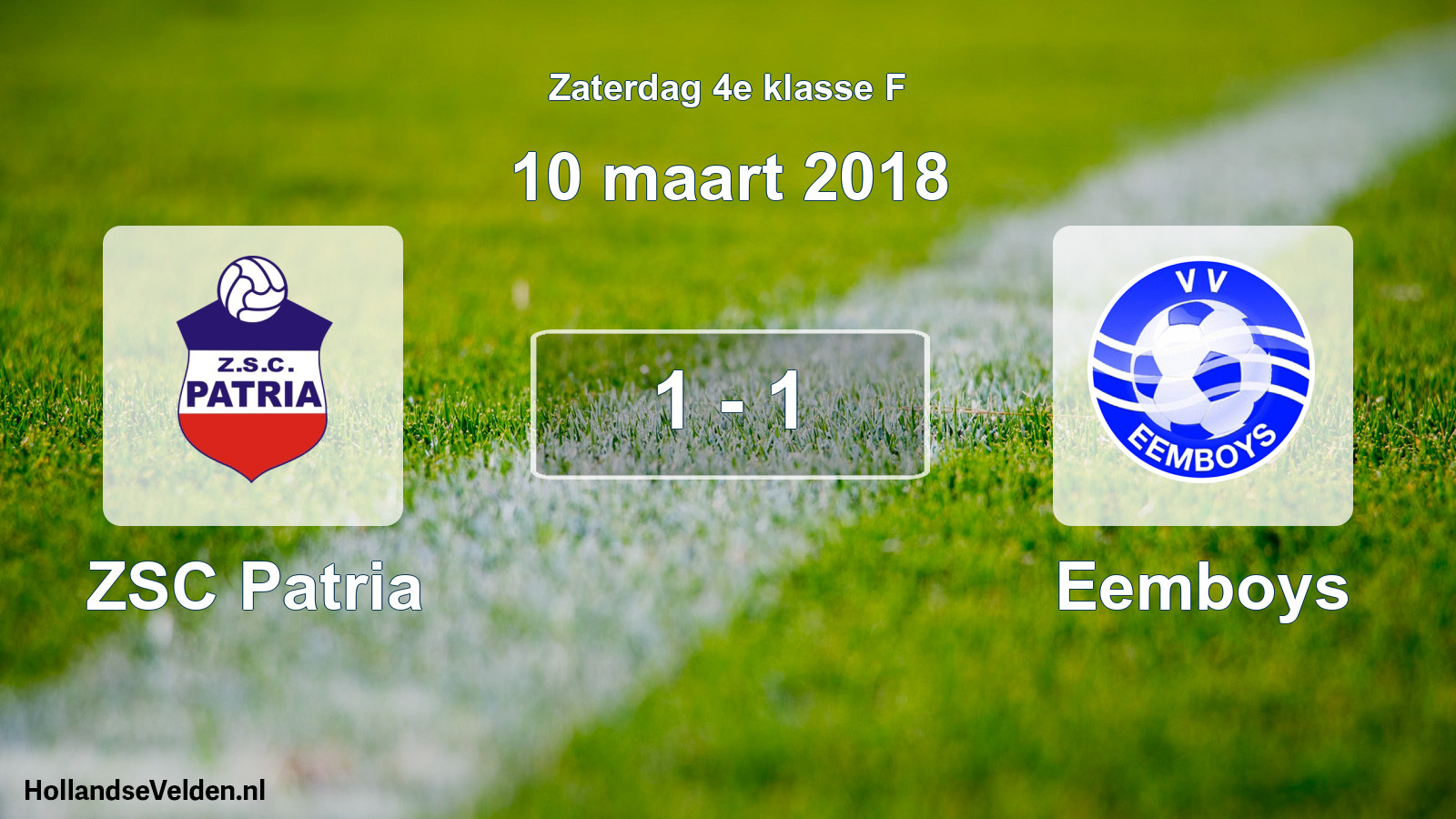 Gespeelde wedstrijd: ZSC Patria - Eemboys 1 - 1 (10 maart 2018)