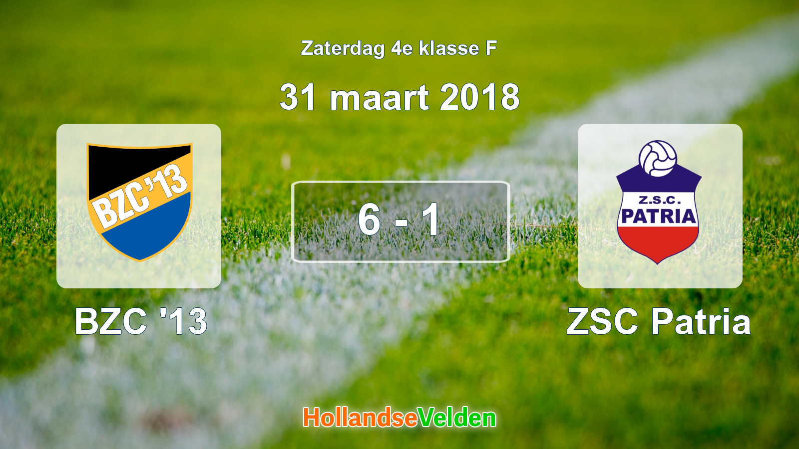 Gespeelde wedstrijd: BZC '13 - ZSC Patria 6 - 1 (31 maart 2018)
