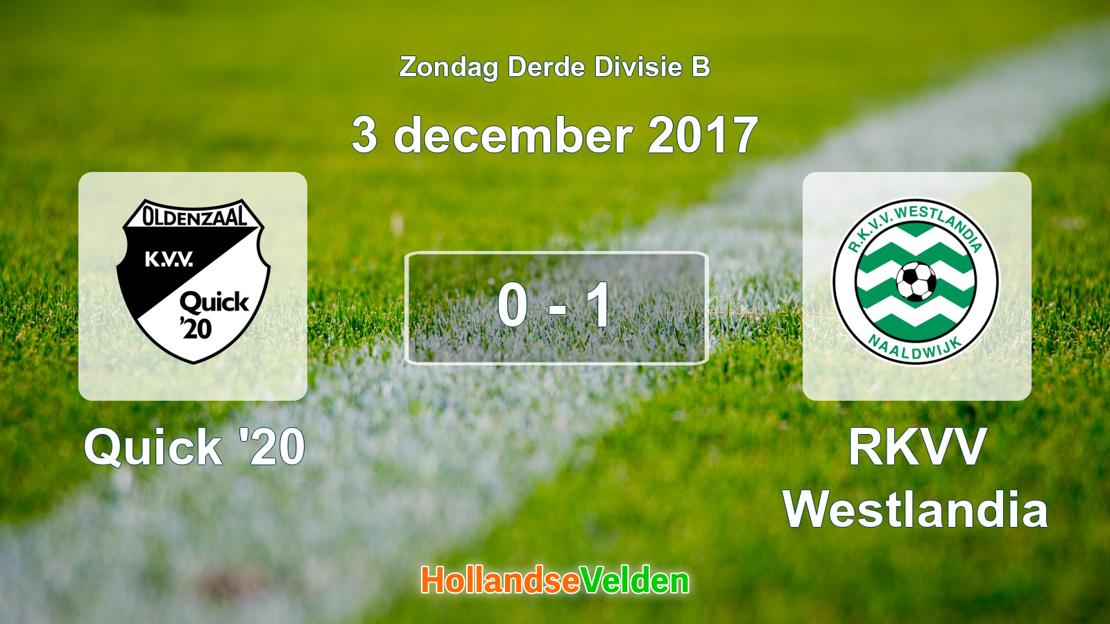 Gespeelde wedstrijd: Quick '20 - RKVV Westlandia 0 - 1 (3 december 2017)
