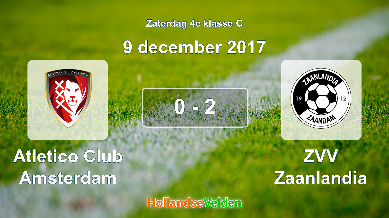 Gespeelde wedstrijd: Atletico Club Amsterdam - ZVV Zaanlandia 0 - 2 (9 december 2017)