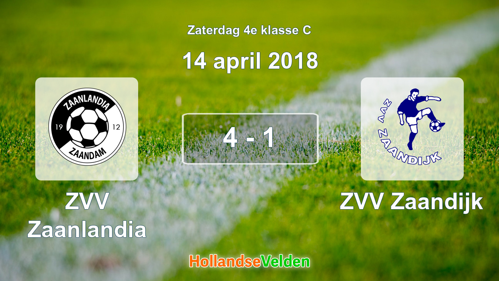 Gespeelde wedstrijd: ZVV Zaanlandia - ZVV Zaandijk 4 - 1 (14 april 2018)