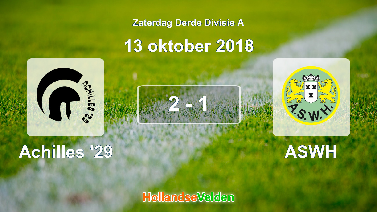 Gespeelde wedstrijd: Achilles '29 - ASWH 2 - 1 (13 oktober 2018)