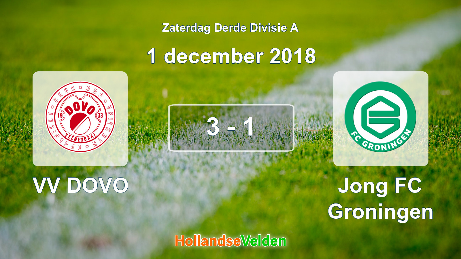 Gespeelde wedstrijd: VV DOVO - Jong FC Groningen 3 - 1 (1 december 2018)