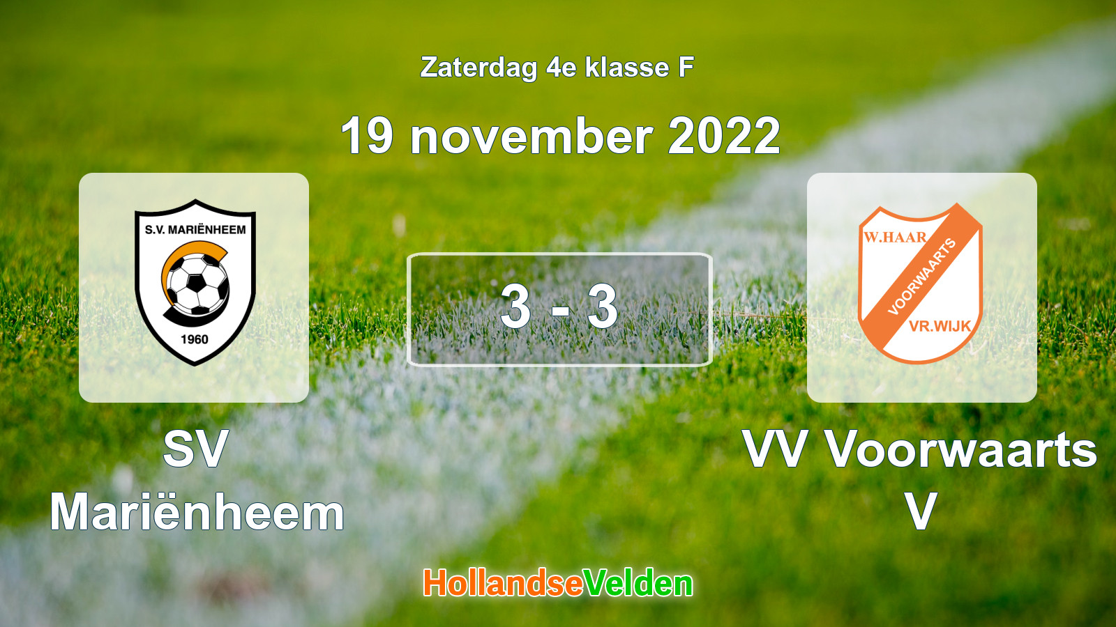 Gespeelde wedstrijd: SV Mariënheem - VV Voorwaarts V 3 - 3 (19 november 2022)