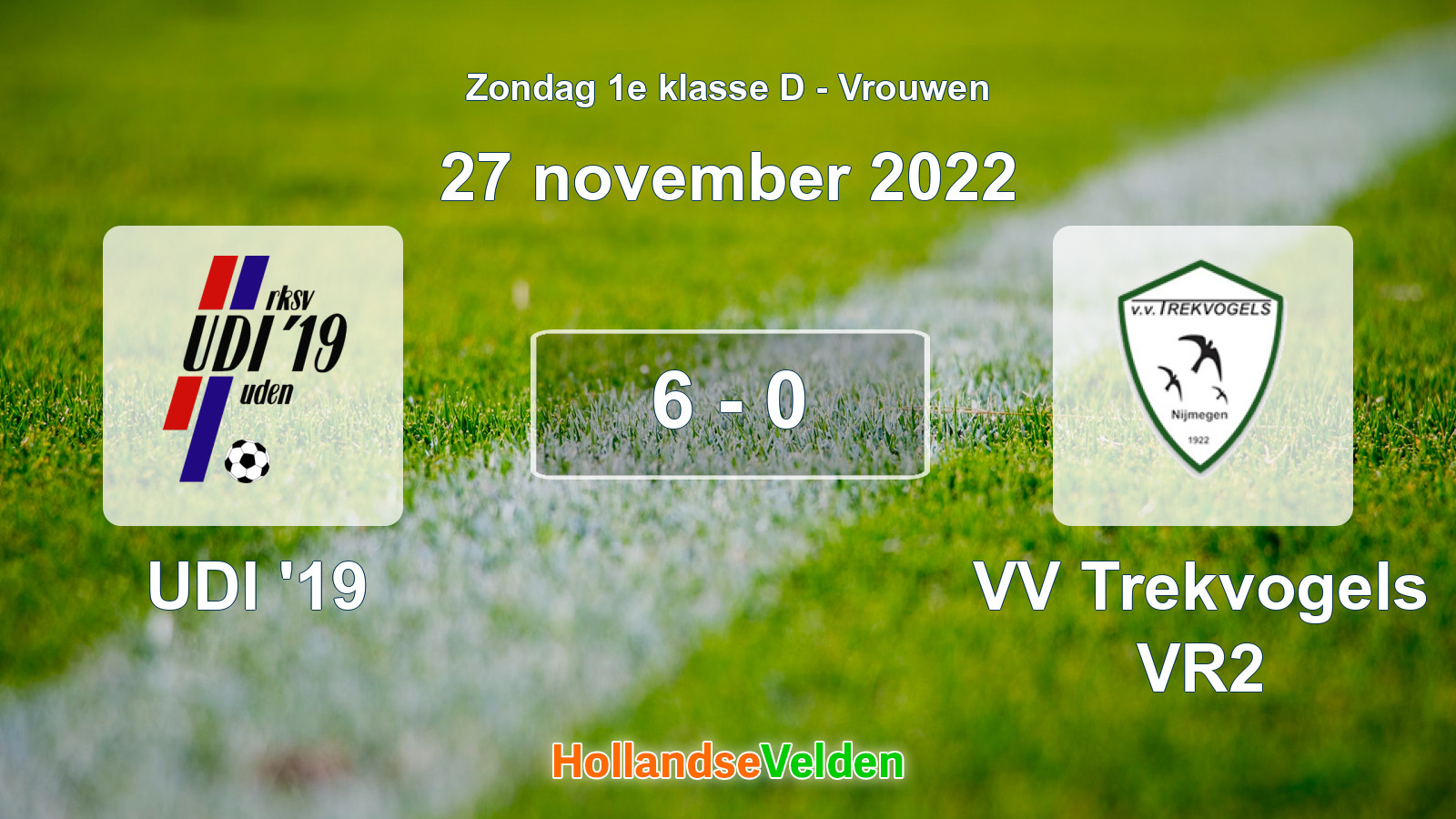 Gespeelde wedstrijd: UDI '19 - VV Trekvogels VR2 6 - 0 (27 november 2022)