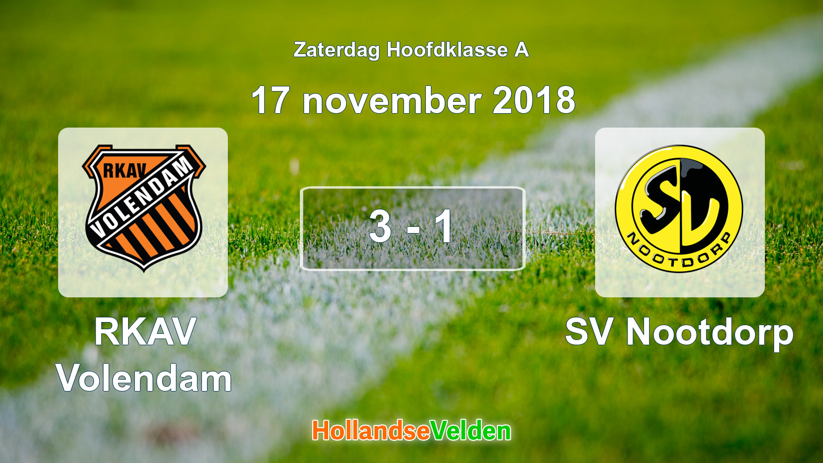 Gespeelde wedstrijd: RKAV Volendam - SV Nootdorp 3 - 1 (17 november 2018)