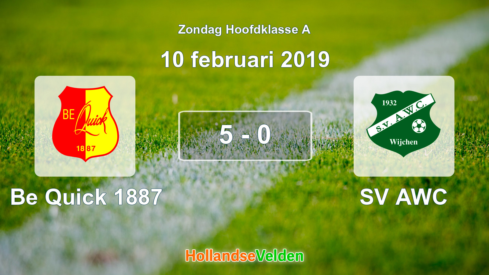 Gespeelde wedstrijd: Be Quick 1887 - SV AWC 5 - 0 (10 februari 2019)