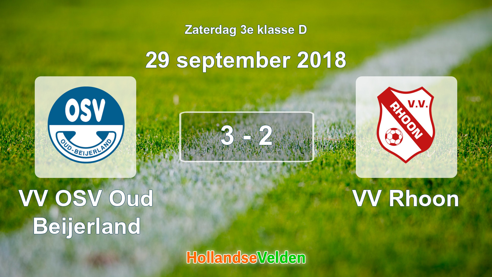 Gespeelde wedstrijd: VV OSV Oud Beijerland - VV Rhoon 3 - 2 (29 september 2018)