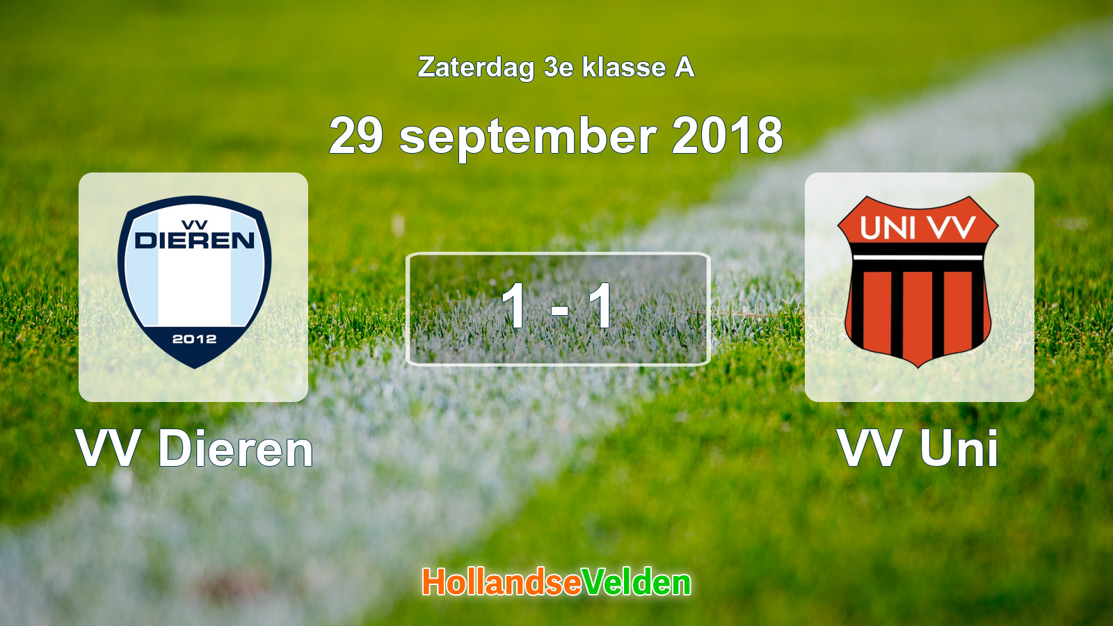 Gespeelde wedstrijd: VV Dieren - VV Uni 1 - 1 (29 september 2018)