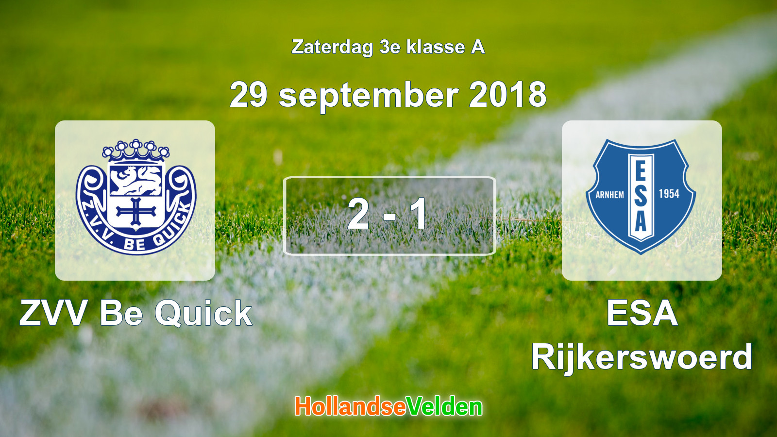Gespeelde wedstrijd: ZVV Be Quick - ESA Rijkerswoerd 2 - 1 (29 september 2018)