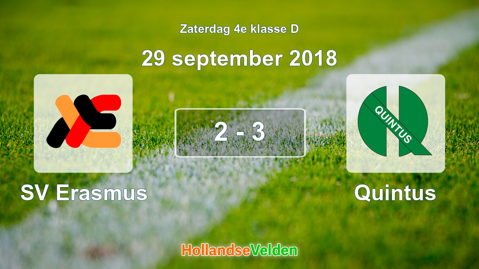 Gespeelde wedstrijd: SV Erasmus - Quintus 2 - 3 (29 september 2018)