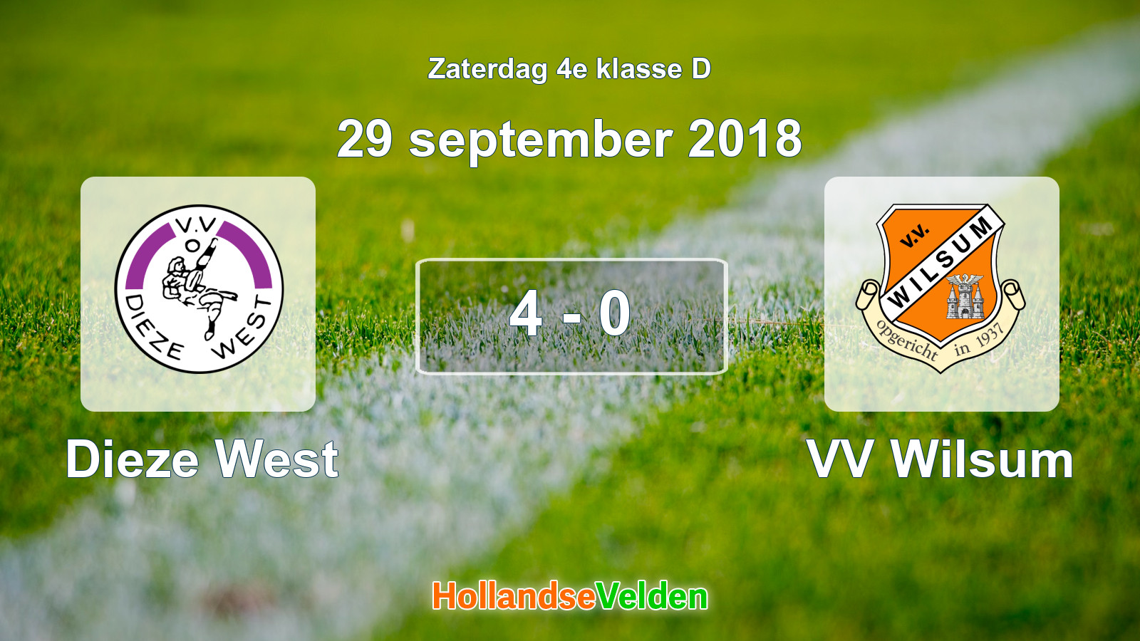 Gespeelde wedstrijd: Dieze West - VV Wilsum 4 - 0 (29 september 2018)