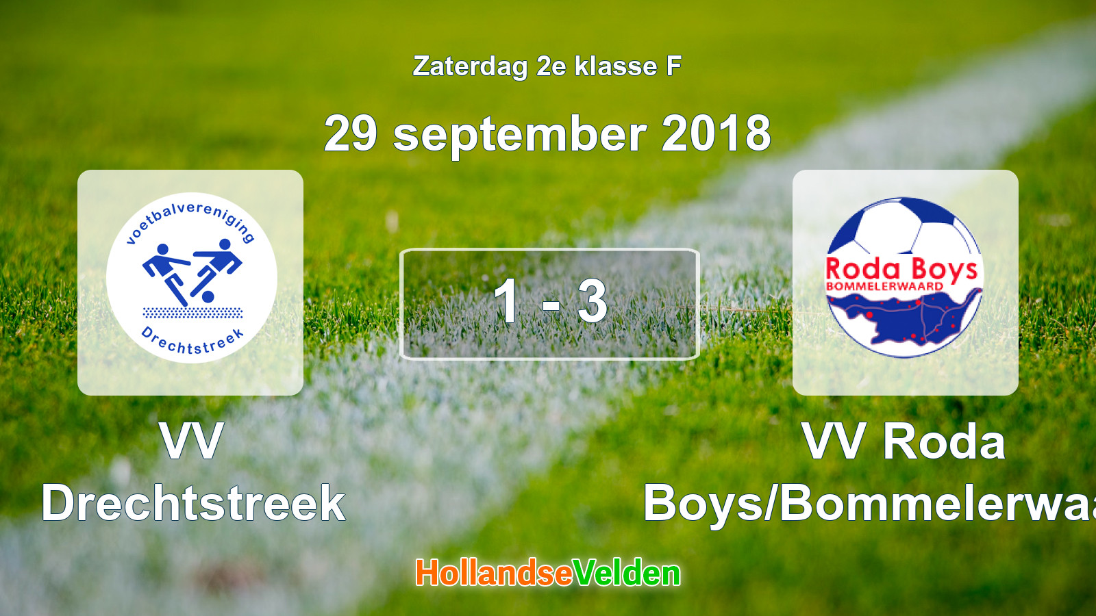 Gespeelde wedstrijd: VV Drechtstreek - VV Roda Boys/Bommelerwaard 1 - 3 (29 september 2018)