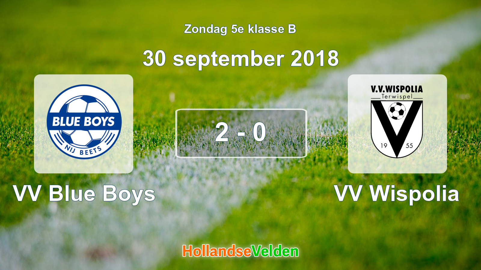 Gespeelde wedstrijd: VV Blue Boys - VV Wispolia 2 - 0 (30 september 2018)