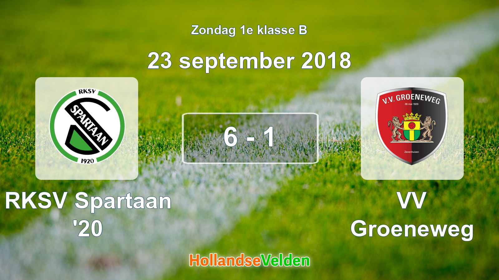 Gespeelde wedstrijd: RKSV Spartaan '20 - VV Groeneweg 6 - 1 (23 september 2018)