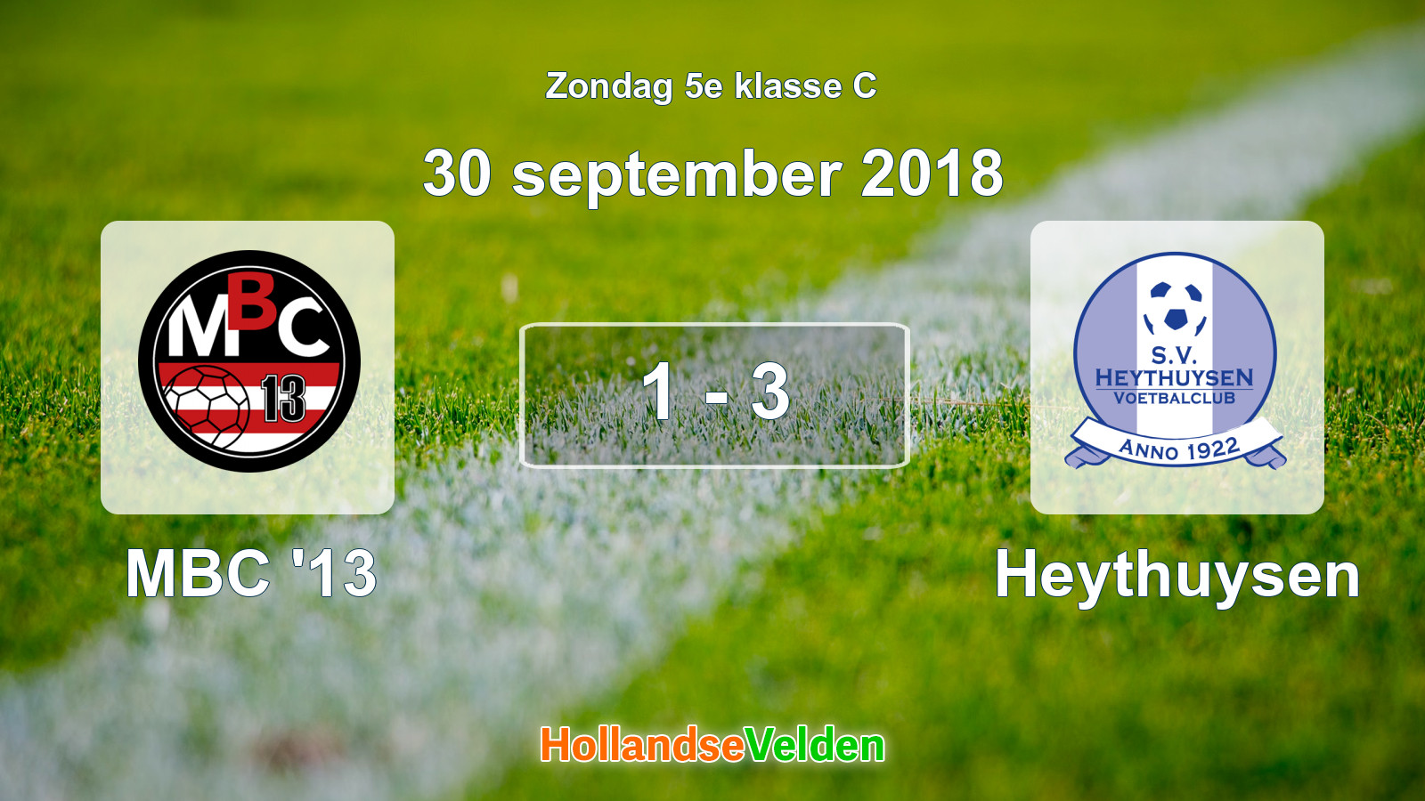 Gespeelde wedstrijd: MBC '13 - Heythuysen 1 - 3 (30 september 2018)