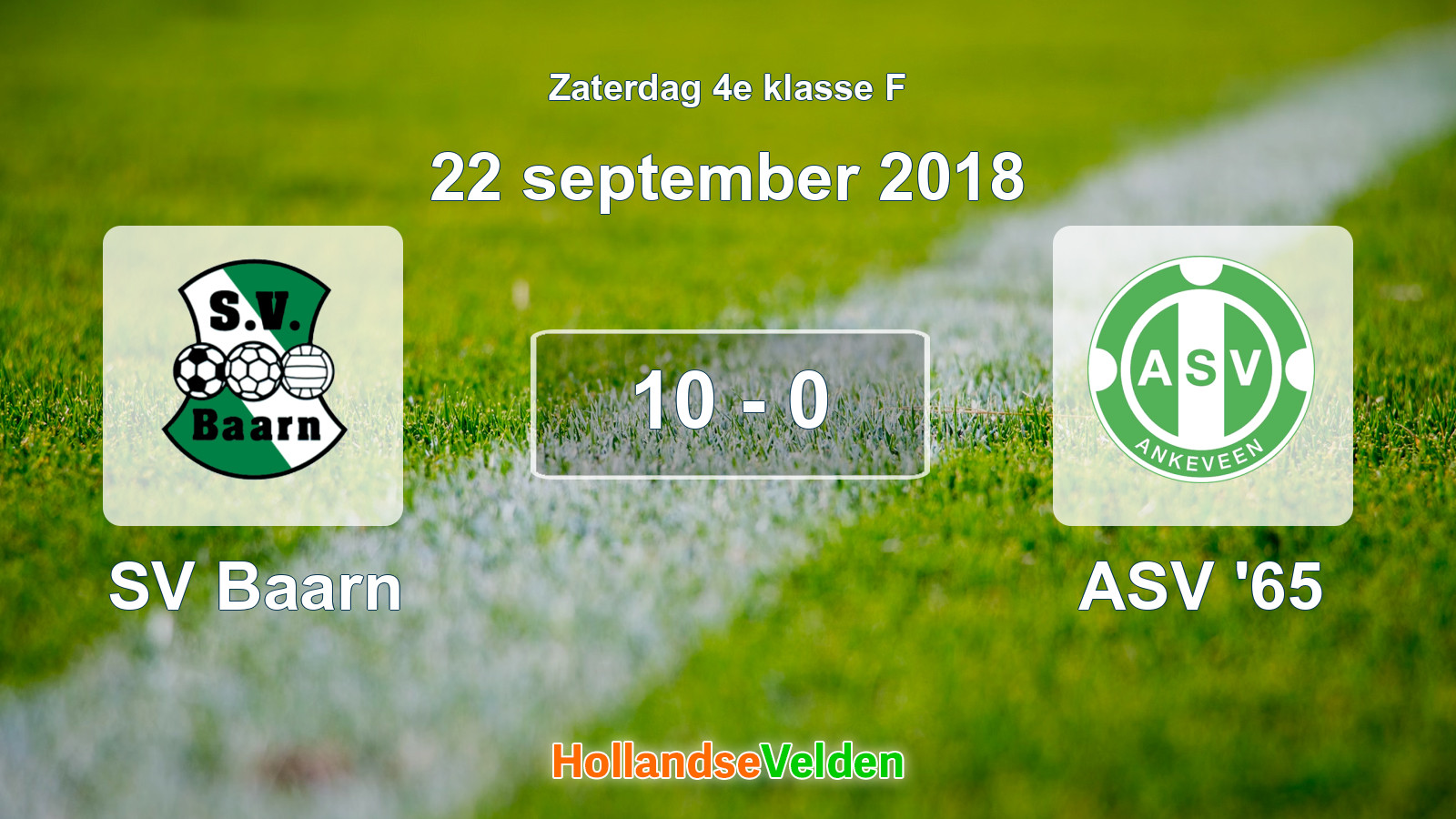 Gespeelde wedstrijd: SV Baarn - ASV '65 10 - 0 (22 september 2018)