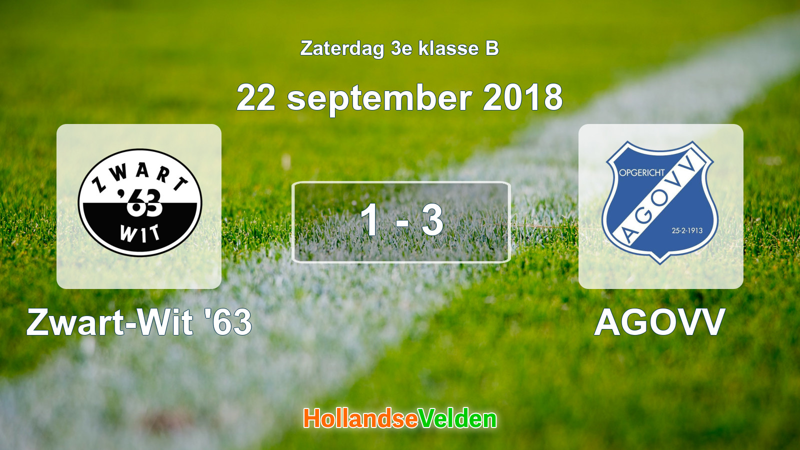 Gespeelde wedstrijd: Zwart-Wit '63 - AGOVV 1 - 3 (22 september 2018)