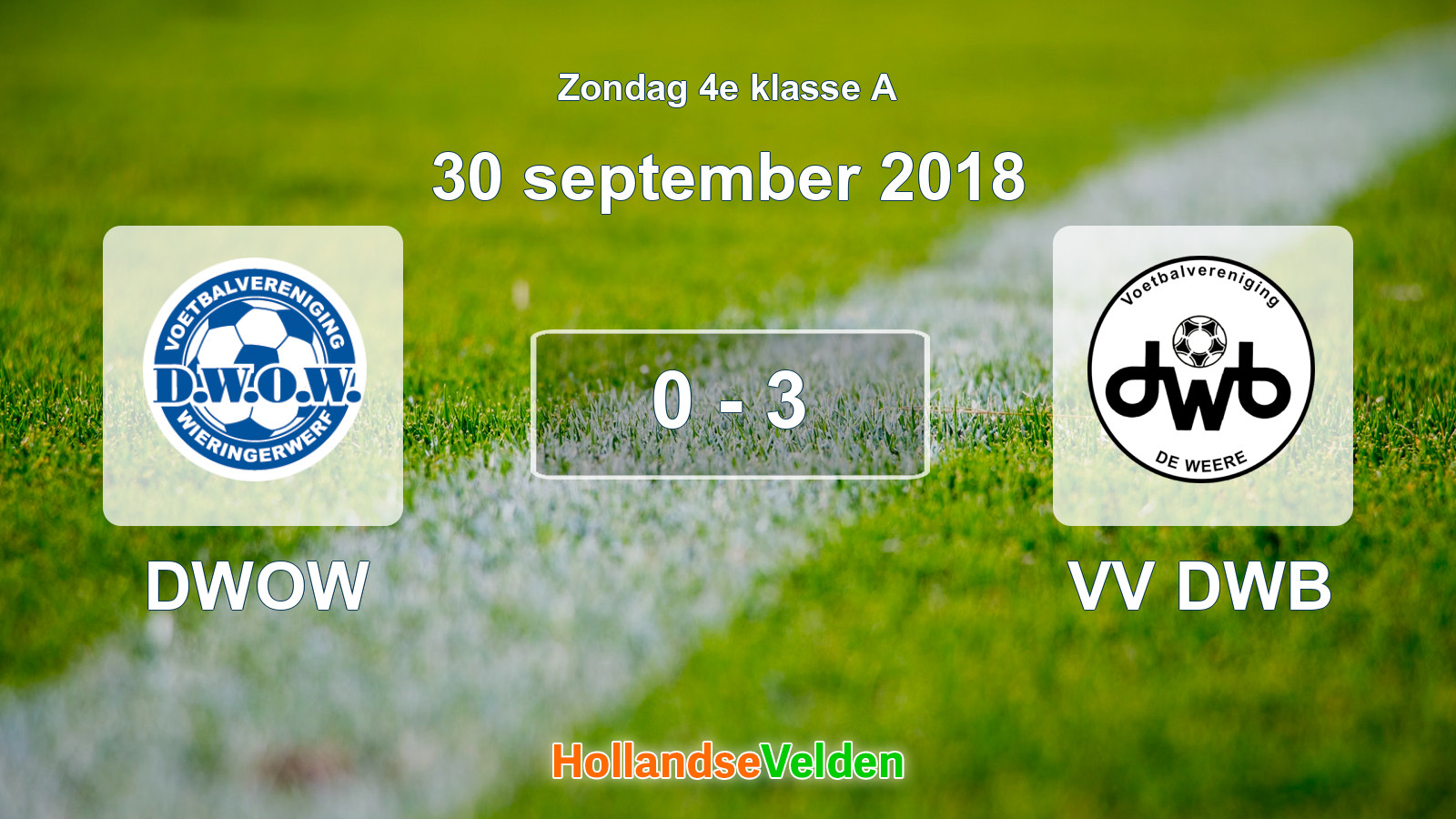 Gespeelde wedstrijd: DWOW - VV DWB 0 - 3 (30 september 2018)
