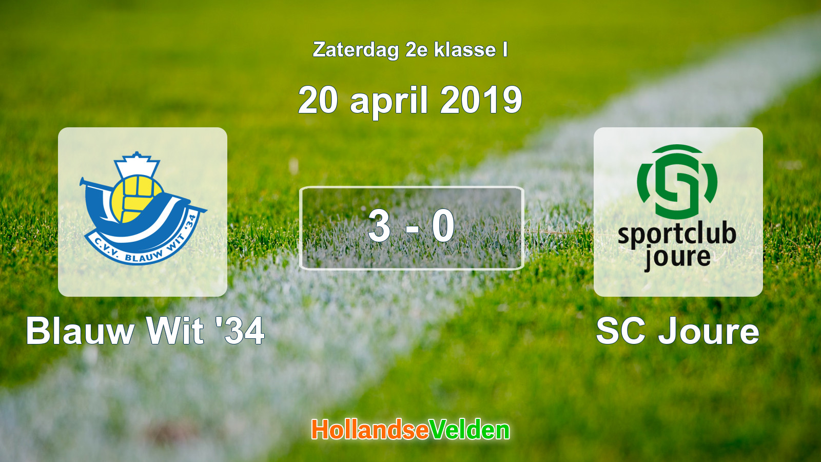 Gespeelde wedstrijd: Blauw Wit '34 - SC Joure 3 - 0 (20 april 2019)