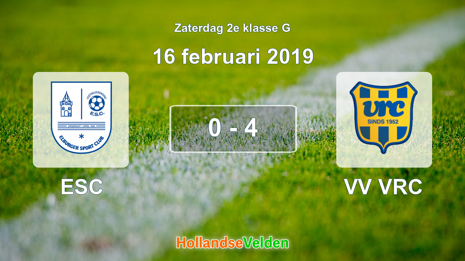 Gespeelde wedstrijd: ESC - VV VRC 0 - 4 (16 februari 2019)