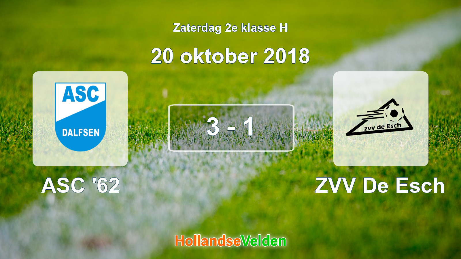 Gespeelde wedstrijd: ASC '62 - ZVV De Esch 3 - 1 (20 oktober 2018)