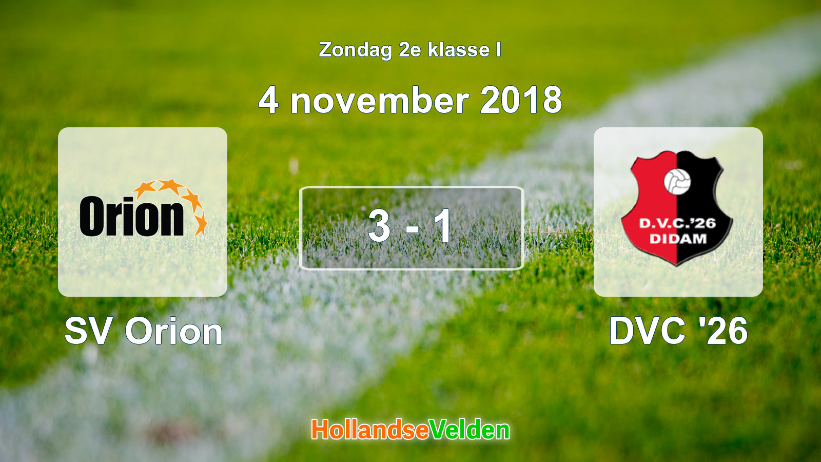 Gespeelde wedstrijd: SV Orion - DVC '26 3 - 1 (4 november 2018)