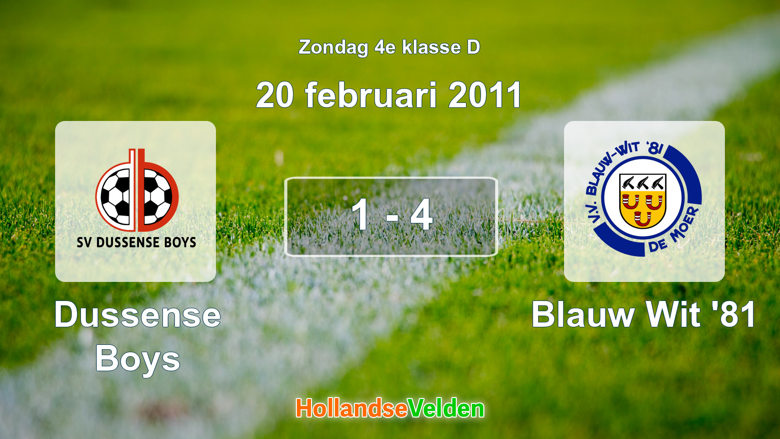 Gespeelde wedstrijd: Dussense Boys - Blauw Wit '81 1 - 4 (20 februari 2011)