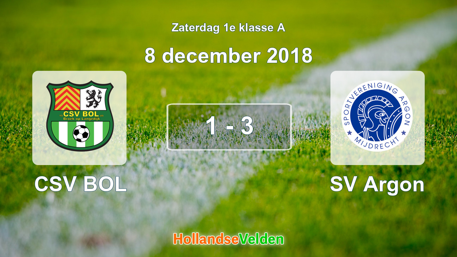 Gespeelde wedstrijd: CSV BOL - SV Argon 1 - 3 (8 december 2018)