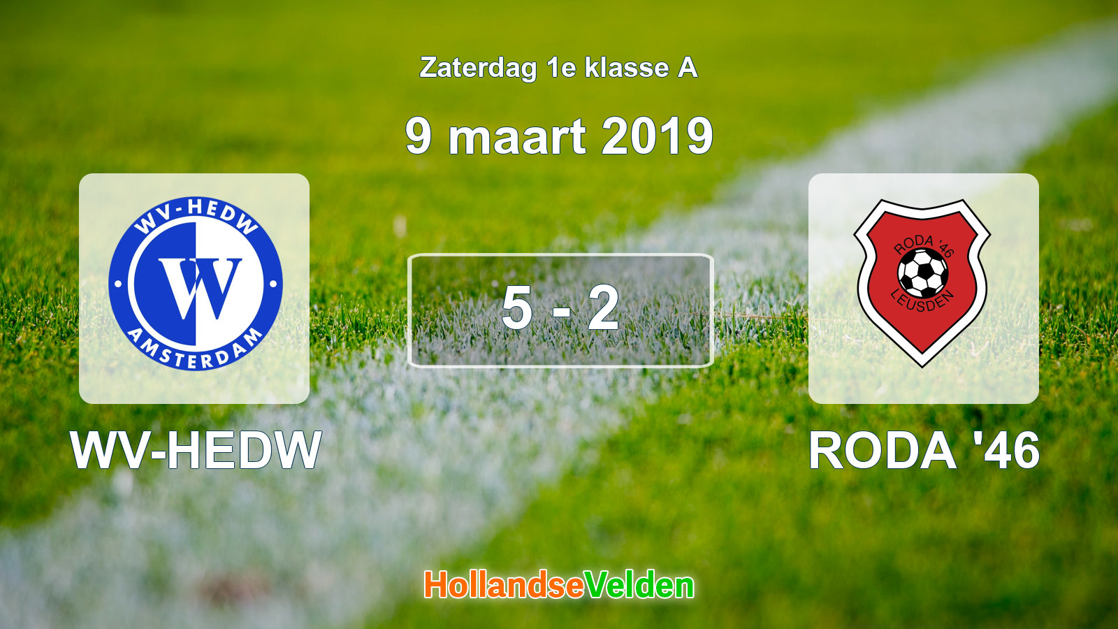 Gespeelde wedstrijd: WV-HEDW - RODA '46 5 - 2 (9 maart 2019)