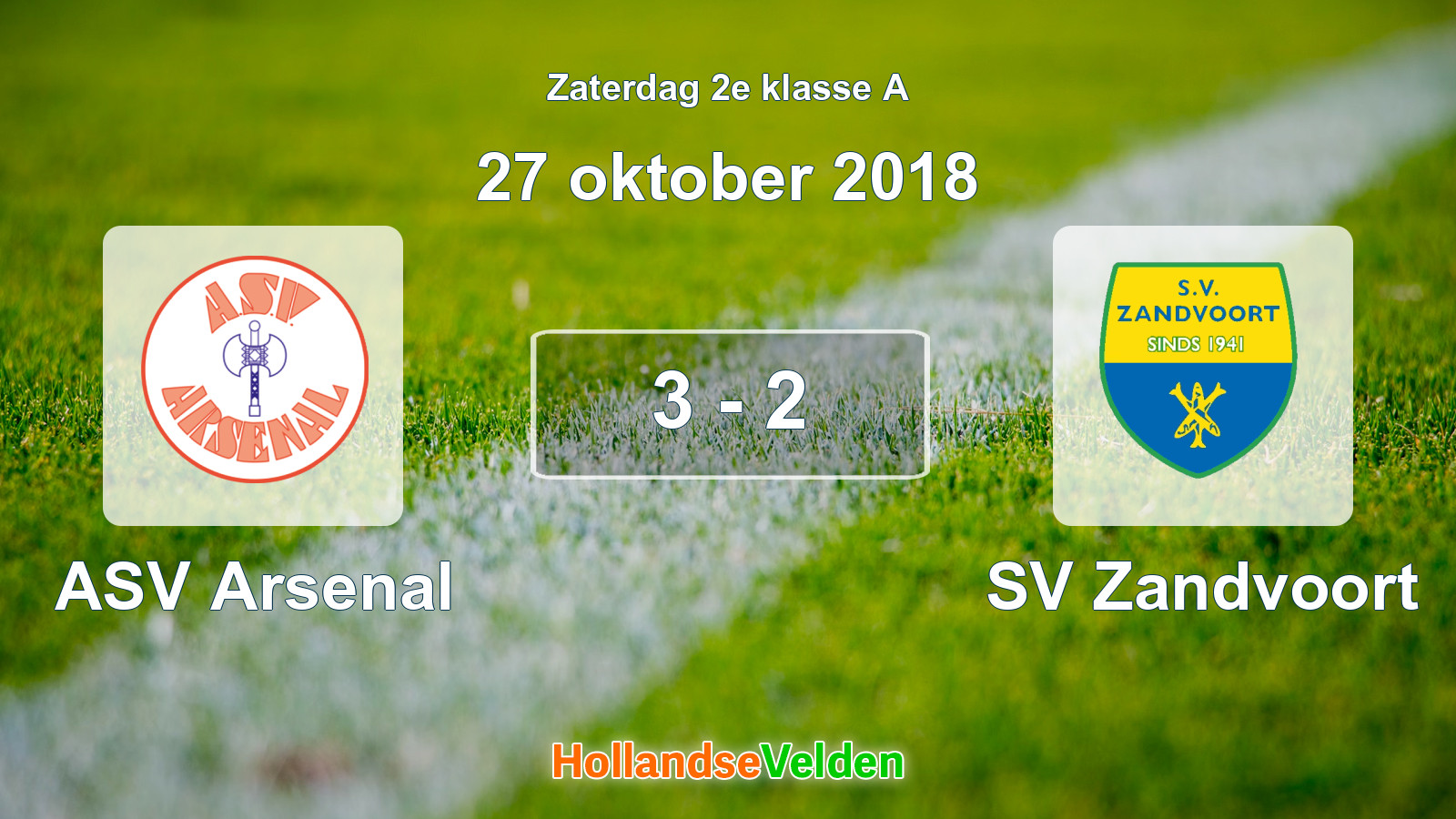 Gespeelde wedstrijd: ASV Arsenal - SV Zandvoort 3 - 2 (27 oktober 2018)