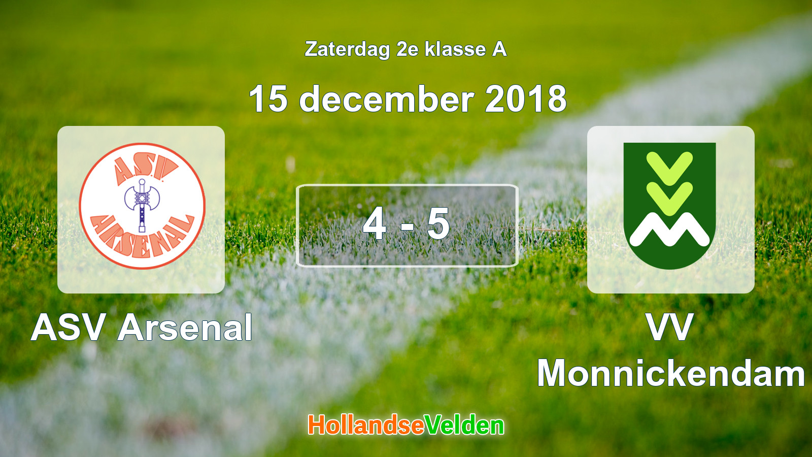 Gespeelde wedstrijd: ASV Arsenal - VV Monnickendam 4 - 5 (15 december 2018)