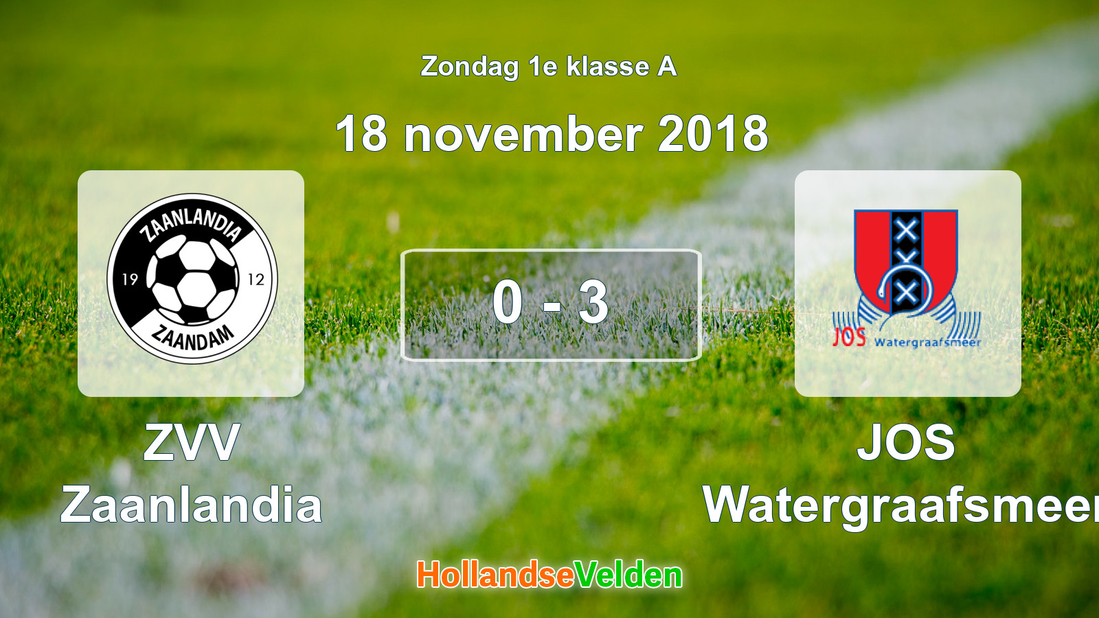 Gespeelde wedstrijd: ZVV Zaanlandia - JOS Watergraafsmeer 0 - 3 (18 november 2018)
