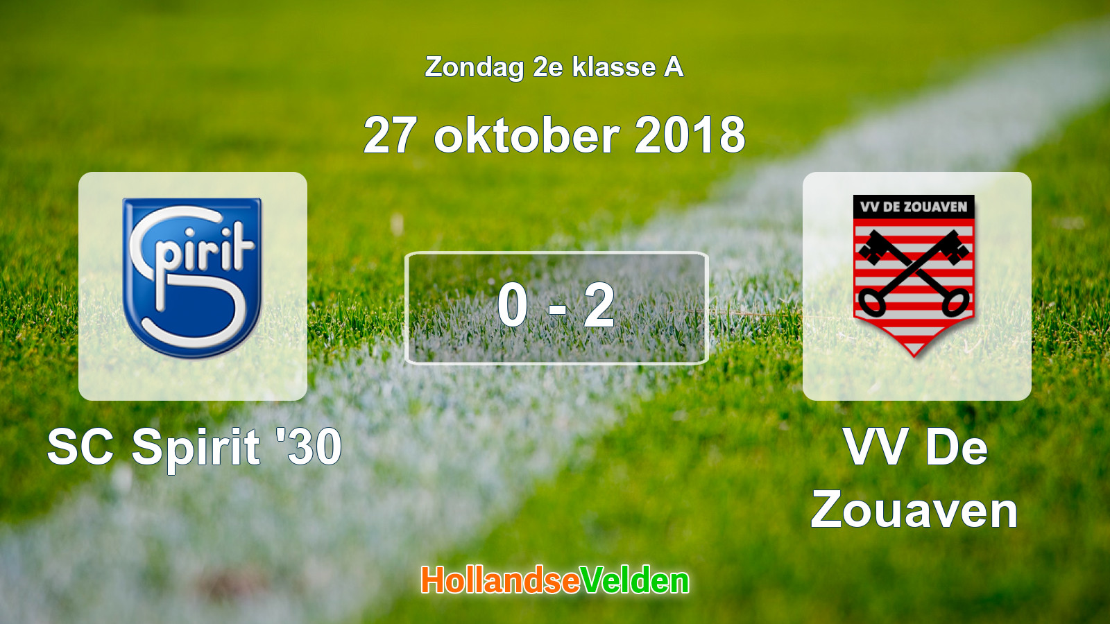 Gespeelde wedstrijd: SC Spirit '30 - VV De Zouaven 0 - 2 (27 oktober 2018)