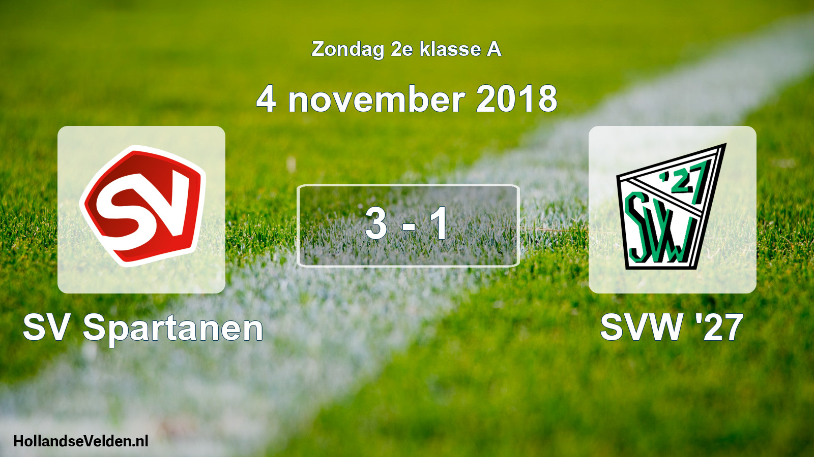 Gespeelde wedstrijd: SV Spartanen - SVW '27 3 - 1 (4 november 2018)