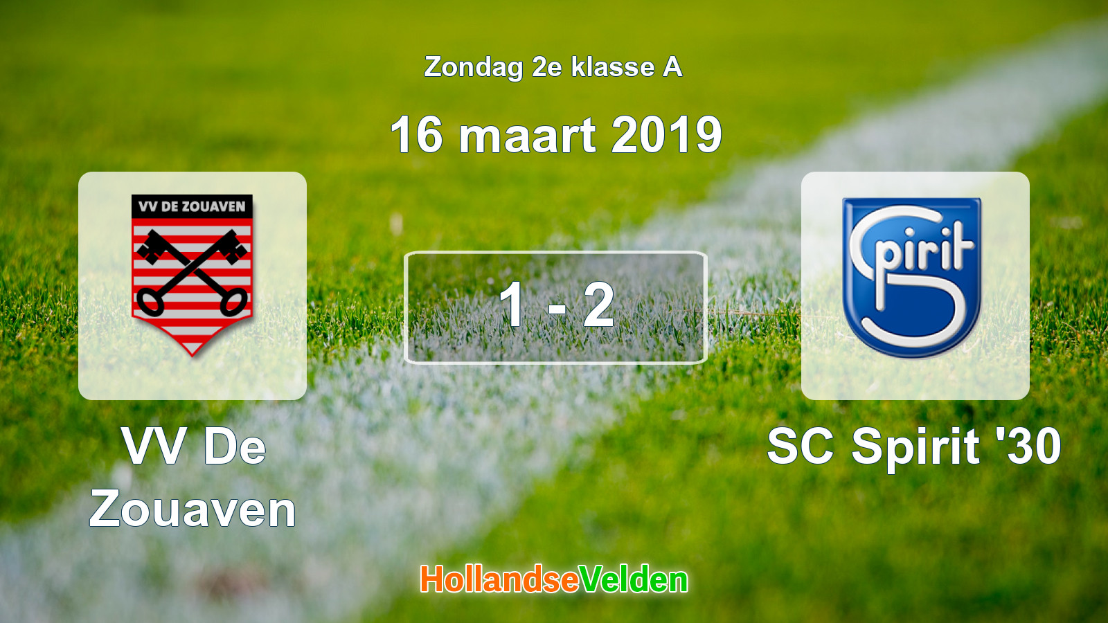 Gespeelde wedstrijd: VV De Zouaven - SC Spirit '30 1 - 2 (16 maart 2019)