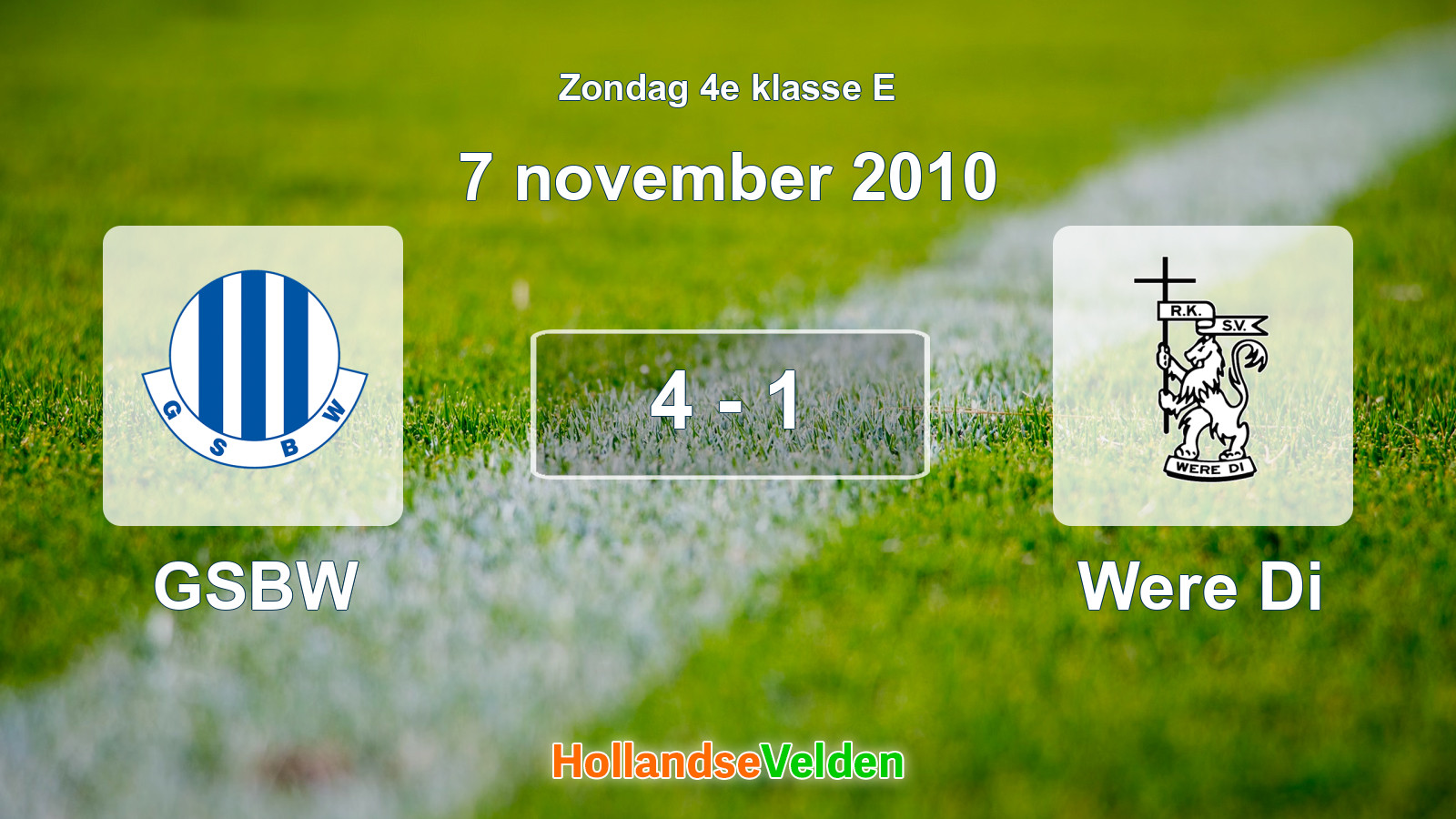 Gespeelde wedstrijd: GSBW - Were Di 4 - 1 (7 november 2010)