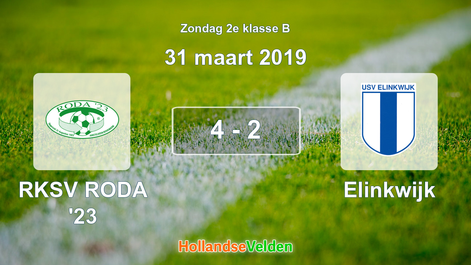 Gespeelde wedstrijd: RKSV RODA '23 - Elinkwijk 4 - 2 (31 maart 2019)