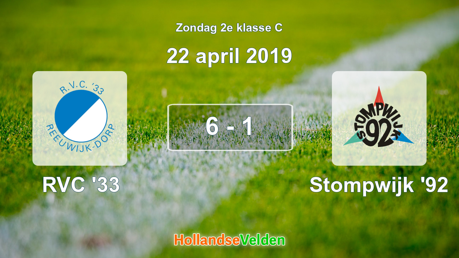 Gespeelde wedstrijd: RVC '33 - Stompwijk '92 6 - 1 (22 april 2019)