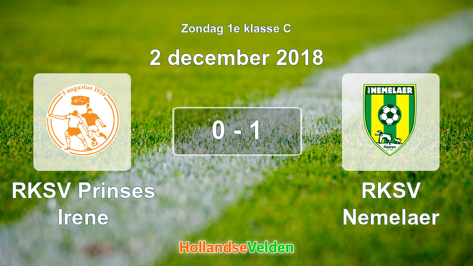 Gespeelde wedstrijd: RKSV Prinses Irene - RKSV Nemelaer 0 - 1 (2 december 2018)