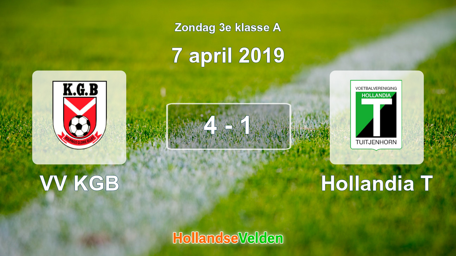 Gespeelde wedstrijd: VV KGB - Hollandia T 4 - 1 (7 april 2019)