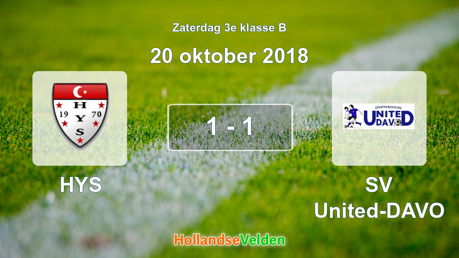 Gespeelde wedstrijd: HYS - SV United-DAVO 1 - 1 (20 oktober 2018)
