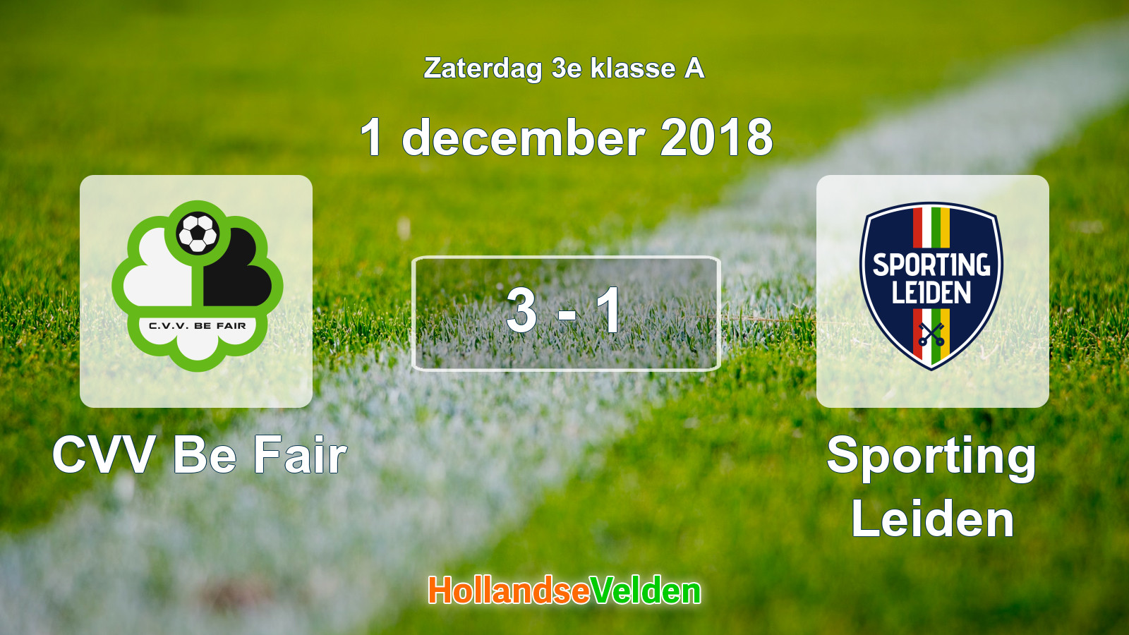 Gespeelde wedstrijd: CVV Be Fair - Sporting Leiden 3 - 1 (1 december 2018)