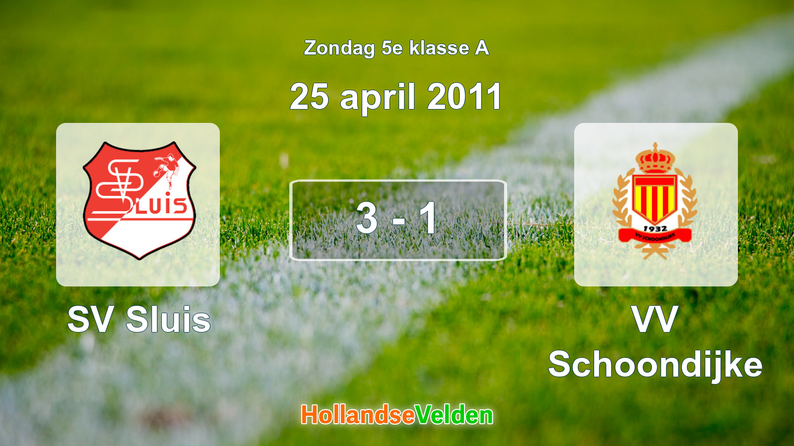 Gespeelde wedstrijd: SV Sluis - VV Schoondijke 3 - 1 (25 april 2011)